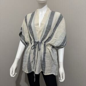 Vince Camuto Kimono Womens OS Open Front Sheer Raw Hem Beachy Coastal Minimalist